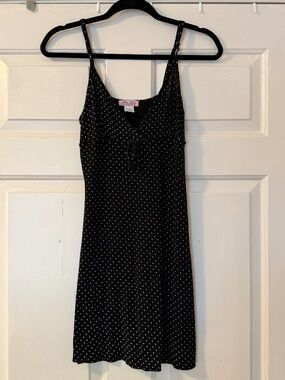 Per Lei Polka Dot Slip Dress Women's Medium Black White Mini Y2K Coquette V-Neck